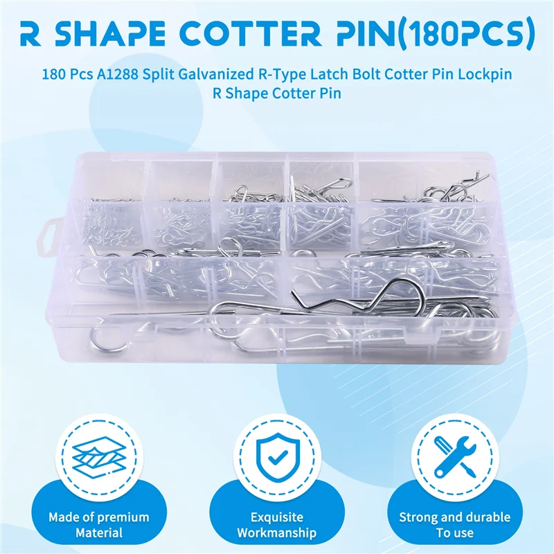 

-AT37 180 Piece Set A1288 Split Galvanized R-Type Latch Bolt Cotter Pin Lockpin For Secure Fastening