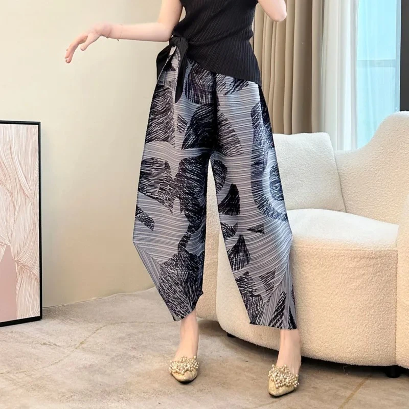 

Women's High Waist Printing Hundred Harness Pants 2025 Summer New Design Sense High-end Fashion Casual Loose Folding Trousers
