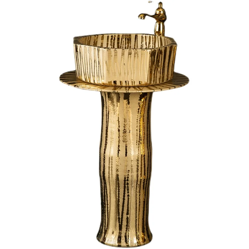 

European luxury gold column washbasin bar KTV household integrated column basin floor ceramic washbasin