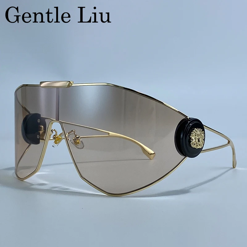 

Oversized Windproof Shield Mask Sunglasses Women 2025 Luxury Brand Steampunk One-Piece Goggle Eyewear Wrap Around UV400 Shades
