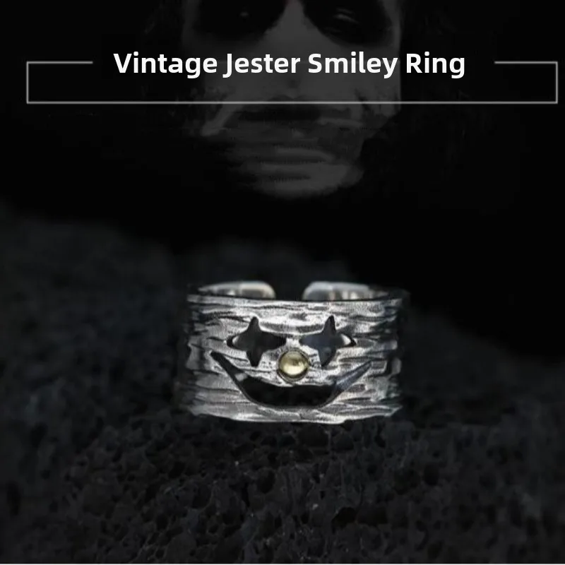 

Vintage Hollow out Clown Ring Men's Faion Exaggerated Personali Hip Hop Punk Ring Trendy Accory ex New Condition