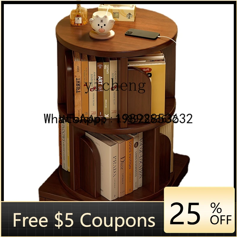 

LYY Solid Wood Bedside Rotating Bookshelf 360 Degrees Bookcase Movable Household Floor Reading Rack