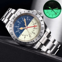20ATM Diver Luxury NH34A GMT Watches 39mm Sapphire Glass Cream Blue Dial Full Lume Mechanical Watch Men Steel Bracelet 2025