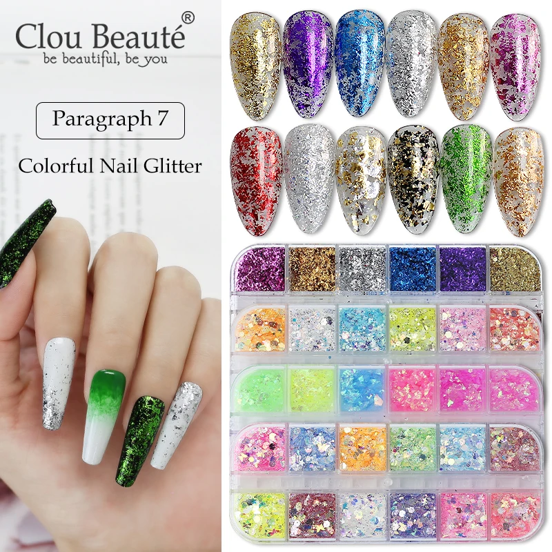 12 Color Red Gold Foils Gorgeous Nails Glitter Random Aluminum Flakes Paillette Chip Nail Design Shinny Sparkles Nail Art Decor