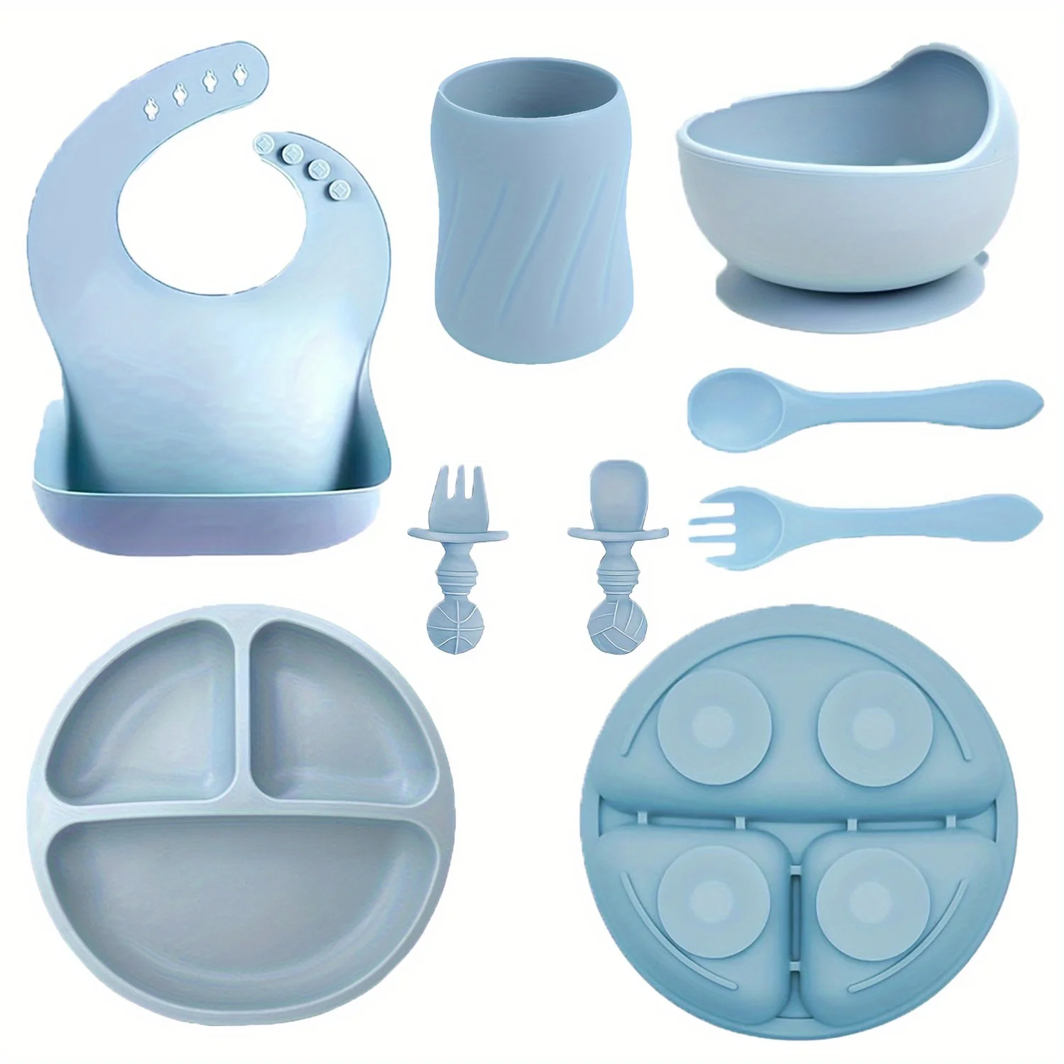 

Children's tableware set, plate, bowl, fork and spoon + bib + cup, specially designed for babies learning to eat, holiday gift