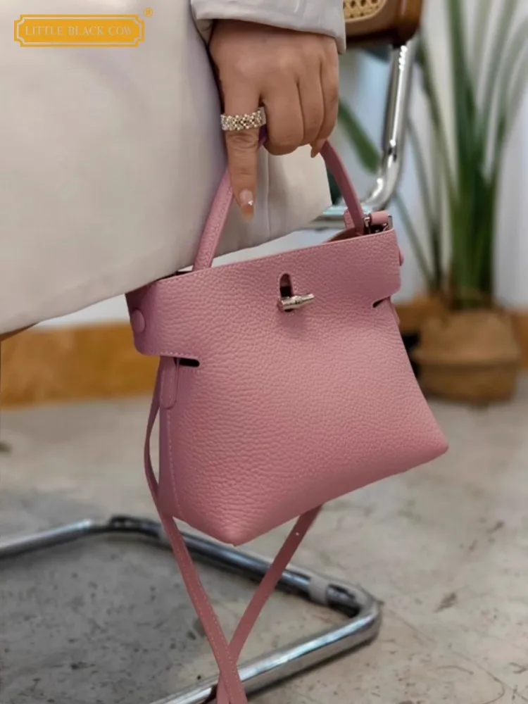 

Женская сумка из натуральной кожи, маленькая сумка-тоут, модная однотонная повседневная сумка-ведро в форме бамбука с застежкой, сумки через плечо на одно плечо