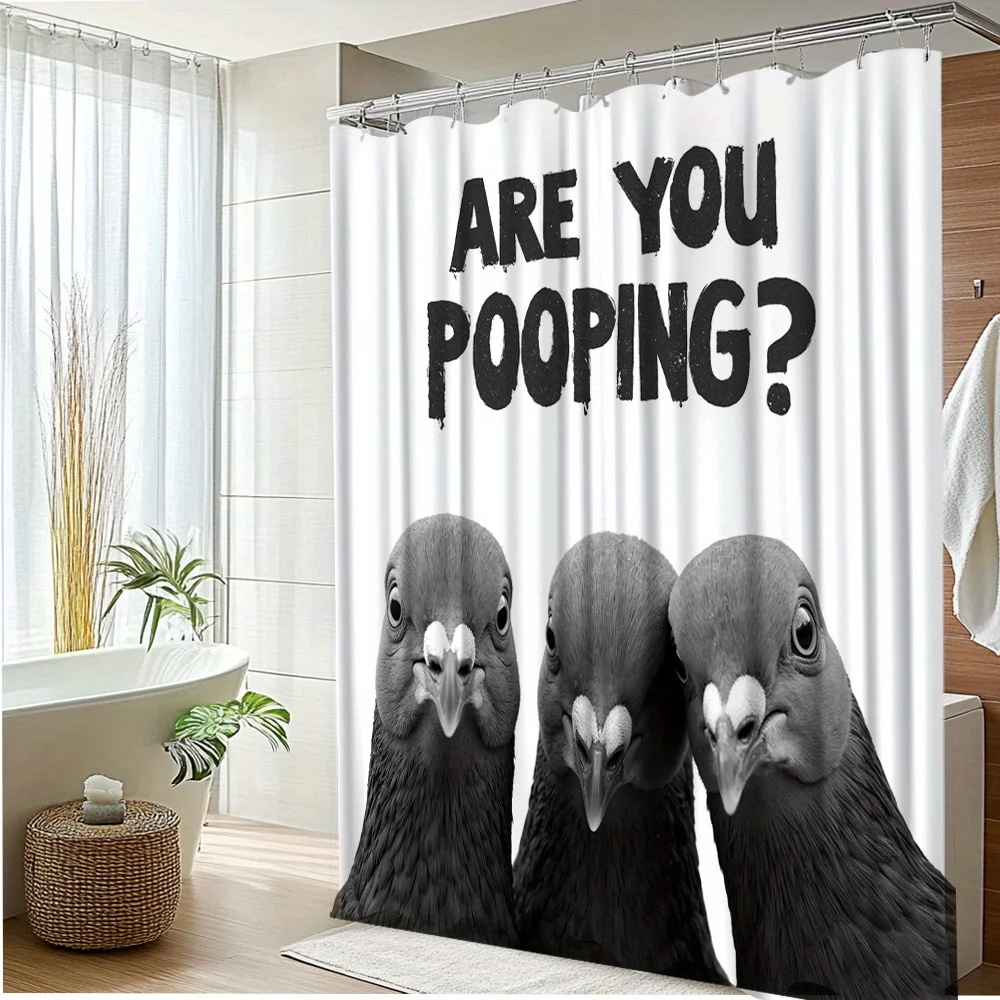 

1pc Funny Pigeon Bathroom Curtain Are You Pooping Design Shower Curtain Polyester Fabric Bathroom Decor with 12 Hooks