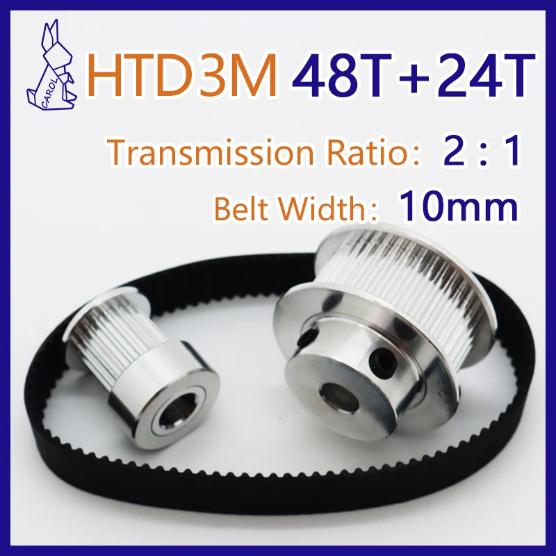 

48T 24T 2:1 48Teeth 24Teeth HTD 3M Timing Pulley Set Belt Width 10mm 3M Gear Belt Pulley Kit Synchronous Wheels HTD3M Pulley Set