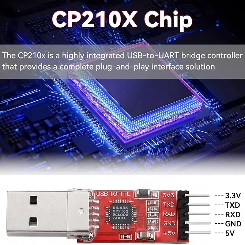 CP2102 USB to TTL Serial Adapter – 3-Pack 5-Pin UART Converter with 3.3V/5V Output & Jumper Wires for Arduino, ESP8266, DIY