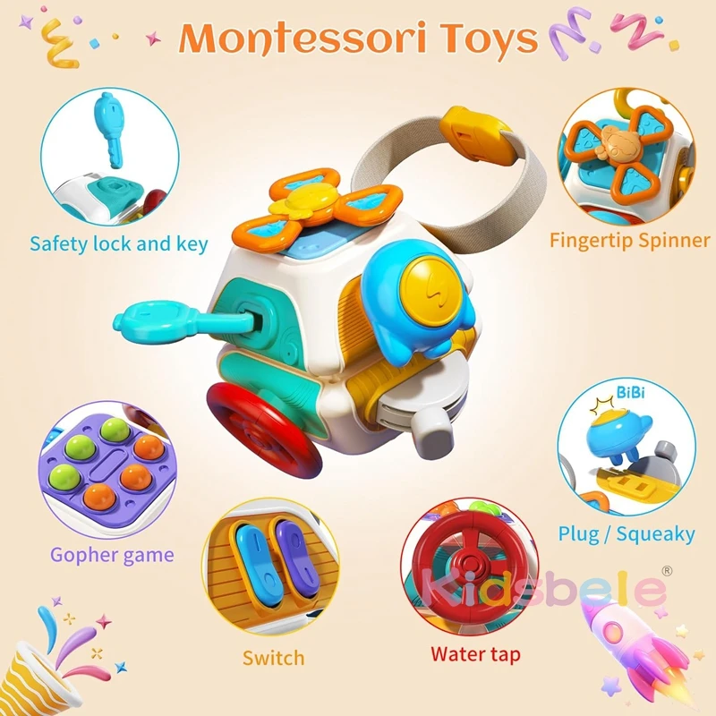 Busy Cube Sensory Toddler Toys Activities Baby Toy 0-3 Year Old Airplane Plane Car Travel Activities Early Education Fidget Gift