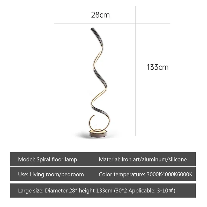 Moderne LED Stehlampe Spiral linie Lichter Wohnkultur Schlafzimmer Wohnzimmer Sofa Ecke schwarz weiß Innen vertikale Beleuchtung Glanz