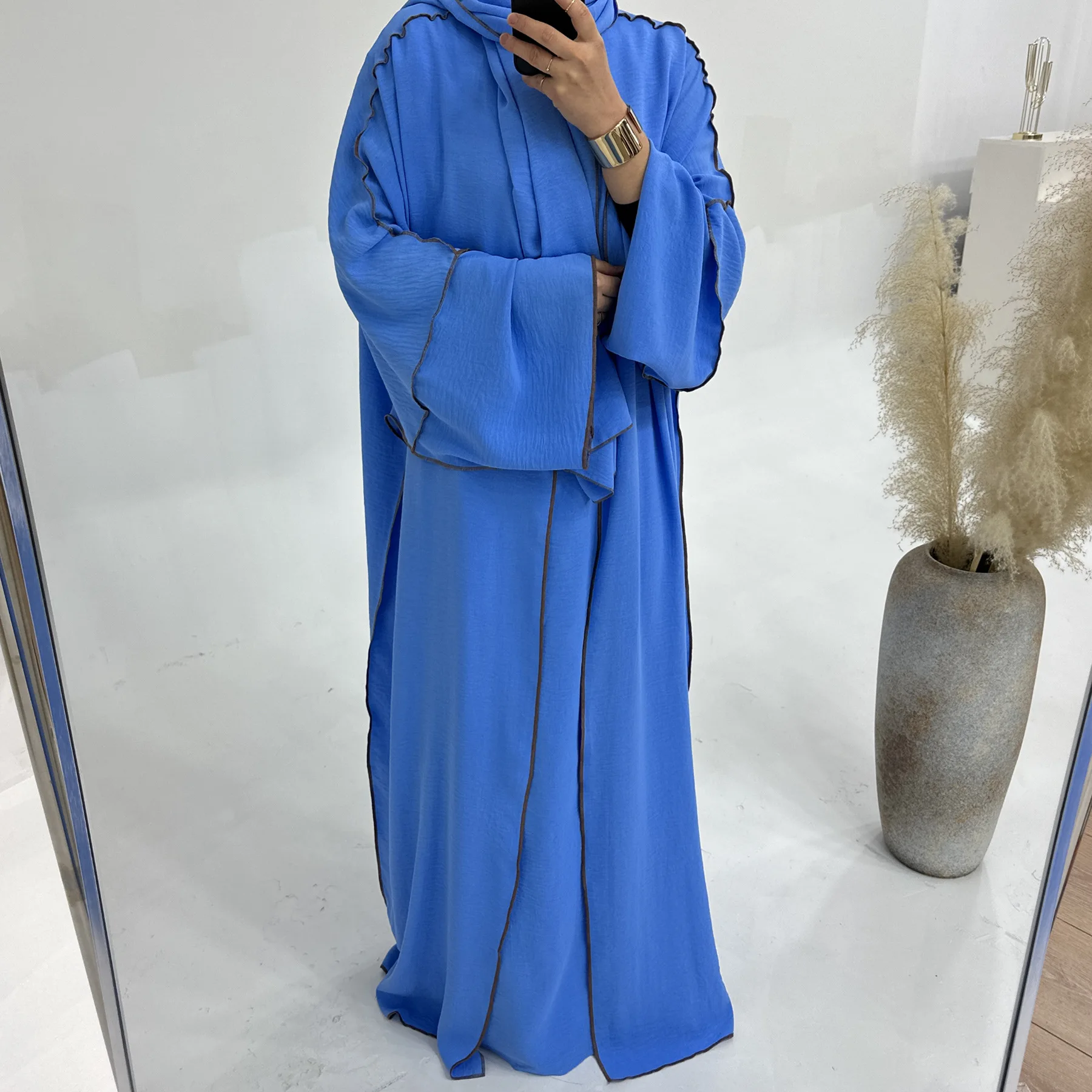 

Dubai Modest Muslim Women Abaya Kimono Cardigan Hijab Scarf Inner Dress 3PCS Set Eid Ramadan Islamic Clothing Kaftan Djellaba