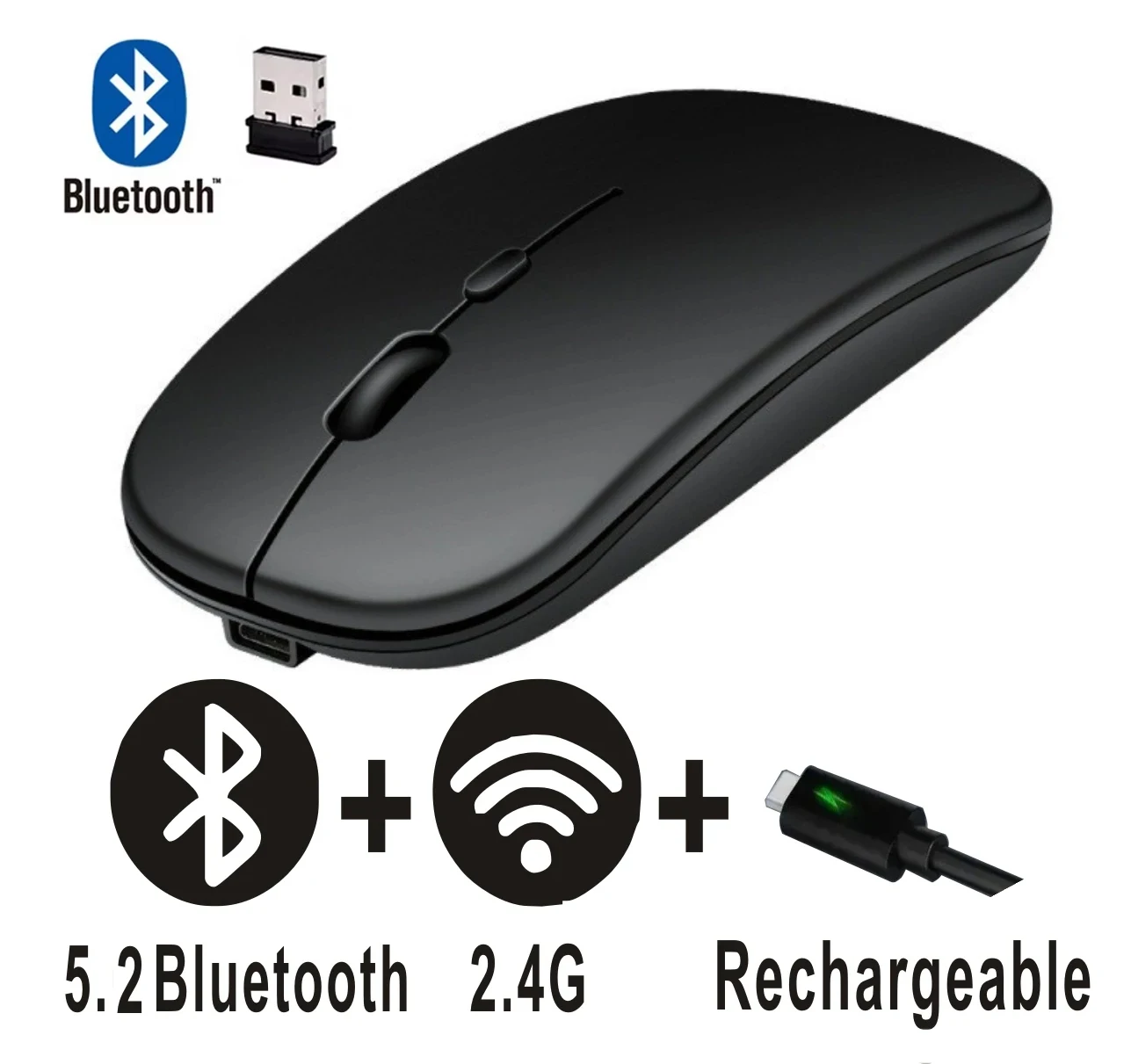 

Wireless Bluetooth Mouse 2.4GHz Dual Modes RGB Rechargable Quiet Slim Wireless Mice Compatible For PC iPad Laptop PC Computer