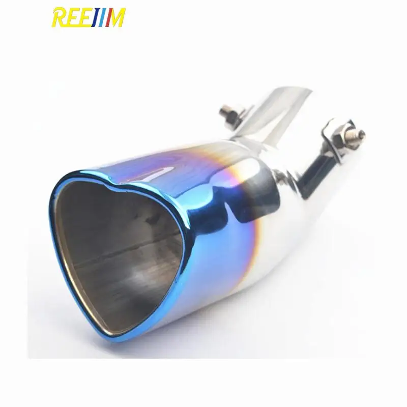 Reejim Heart Shaped Universal Car Exhaust Muffler Tip  Stainless Steel Pipe Chrome Exhaust Tail Muffler Tip Pipe Silver