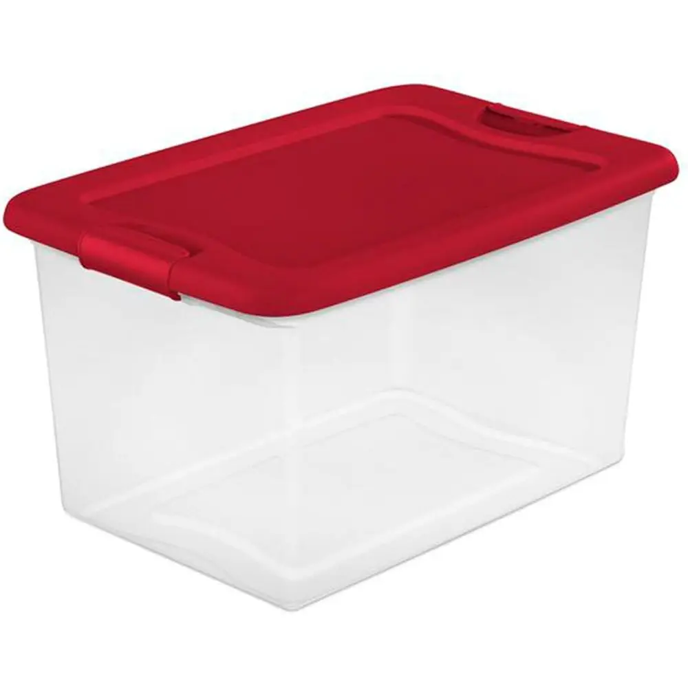 

Штабелируемый контейнер для хранения вещей на 64 карата с прозрачным основанием и красной крышкой, упаковка из 18 штук, идеально подходит для организации шкафа