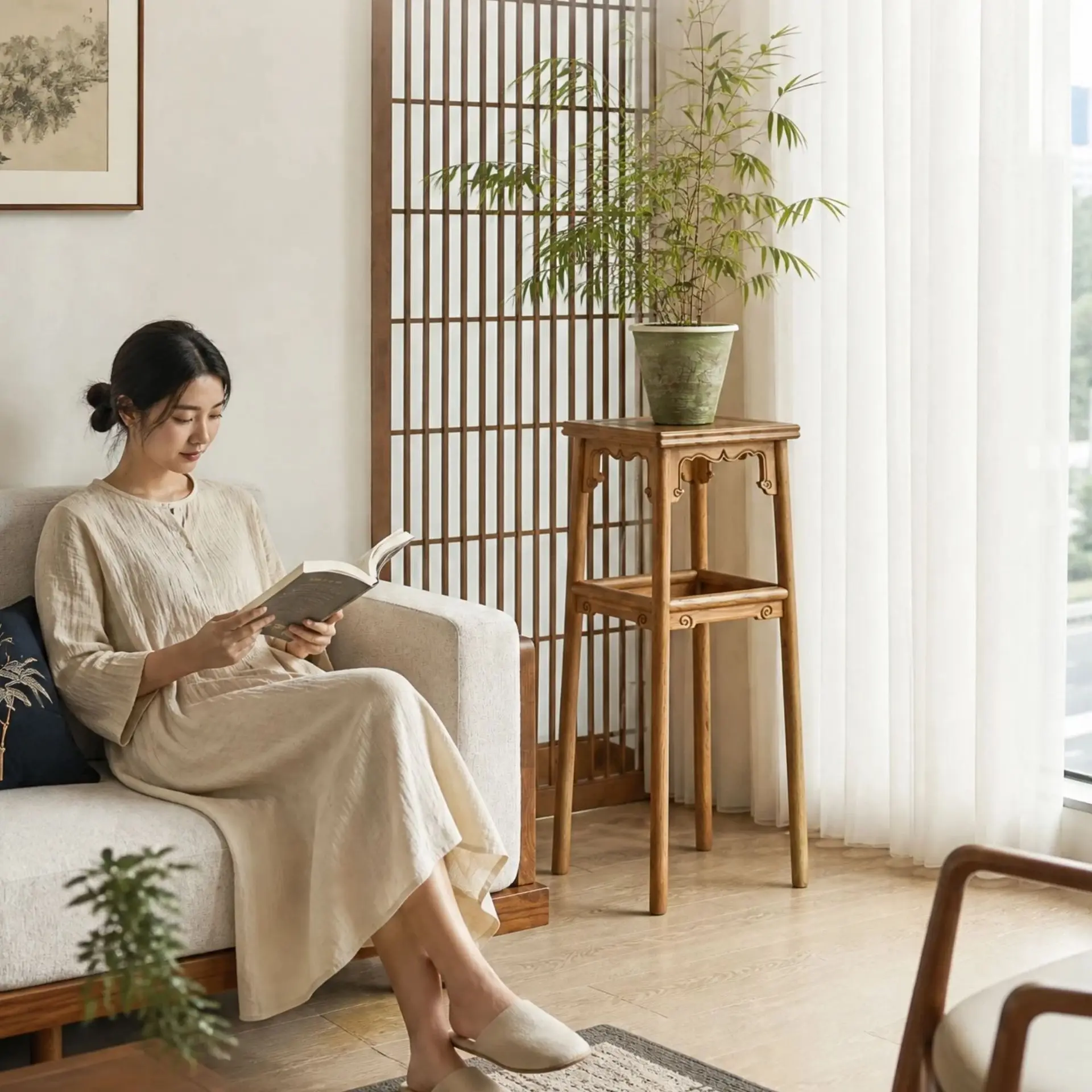 HYS Song-style aesthetic furniture, new Chinese-style balcony flower stand, all log teak flower stand, Song Huizong flower stand