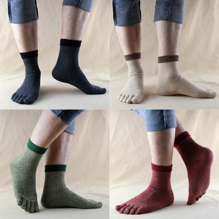 

4 Pairs Men's Five Fingers Socks Sweat Cotton Toe Socks Crew Men's Socks