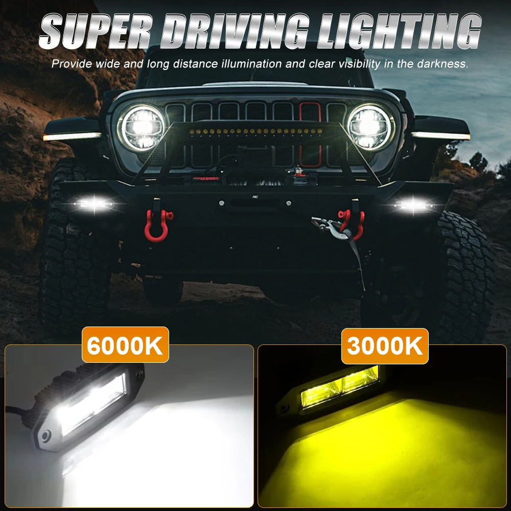 Luzes de trabalho de inundação led montagem embutida pods backup nevoeiro lâmpada 3000k 6000k iluminação de condução do carro para fora da estrada 4x4 captador caminhão suv utv rv