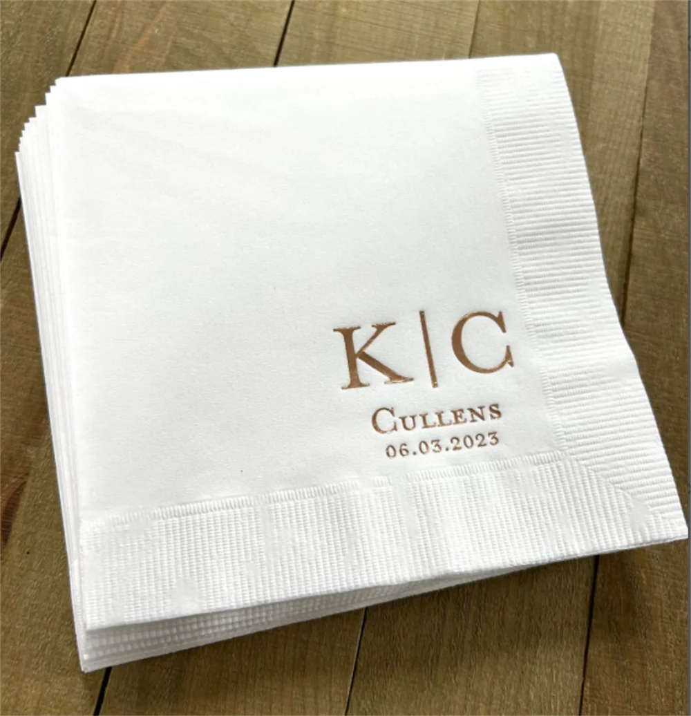 

50PCS Personalized Napkins Wedding Anniversary Engagement Printed Custom Monogram Cocktail Beverage Luncheon Dinner Guest