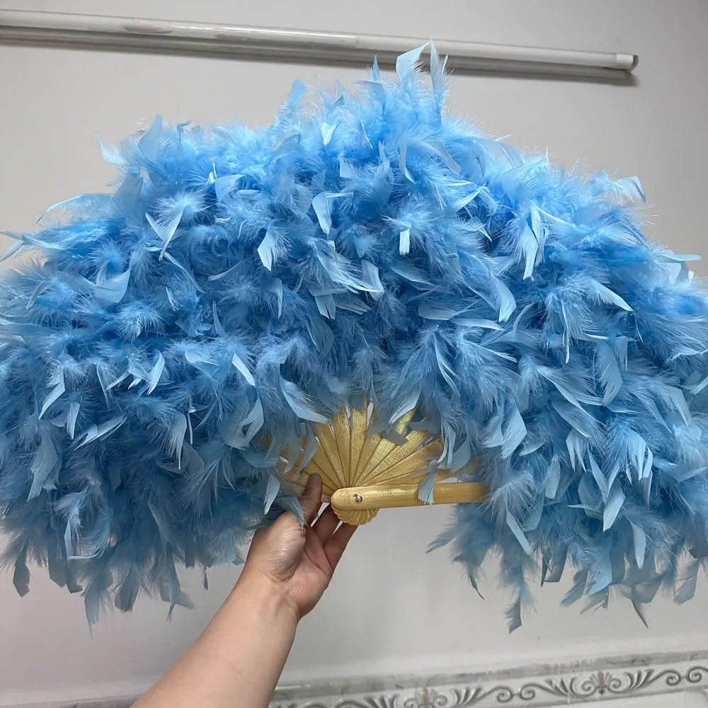 Large Pink Feather Fan for Stage Performance, Photography Props, Lolita Feather Folding Fan, Wedding Party Decoration, 70x40cm