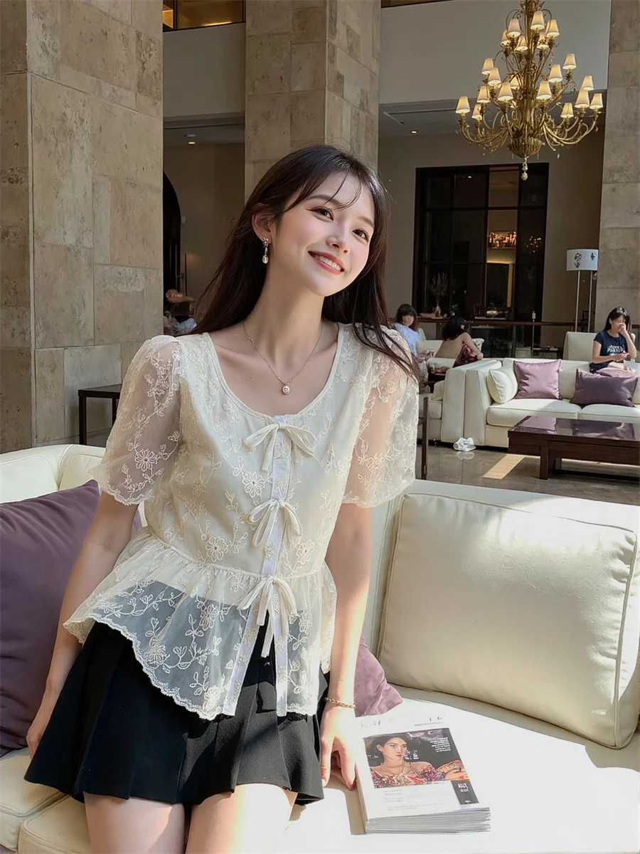 O-Neck Puff Sleeve Shirts Woman Aesthetic Blouses Women Top Autumn Abdominal Glitter Feelings V Shape Strength Slim Fiitting Ins