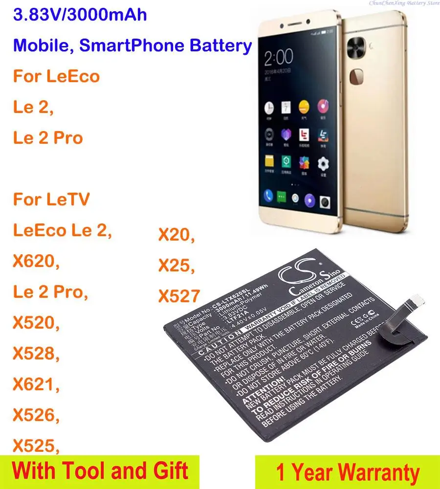 

3000mAh Battery LTF21A for LeTV Le 2 Pro, LeEco Le 2, X20, X25, X520, X525, X526, X527,X528, X620, X621, X626