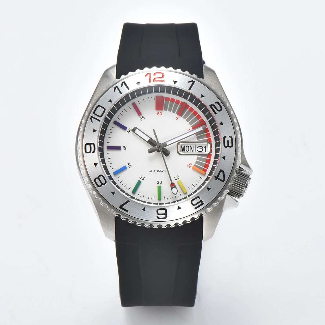 Customisable LOGO Men's Automatic Mechanical Watch Rainbow Dial NH36 Movement Rubber Strap Waterproof Watch Casual Matching