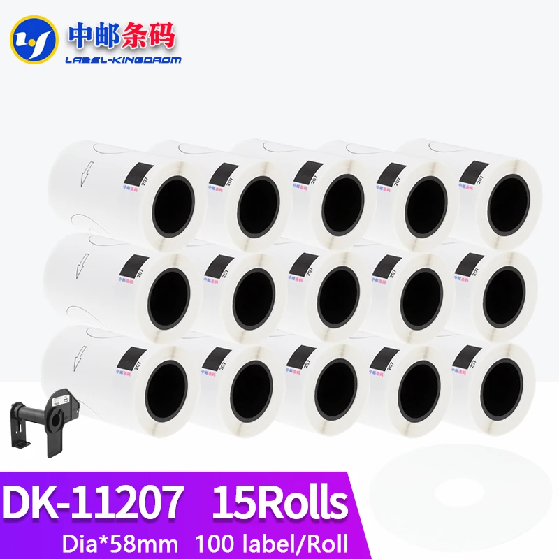 15Refill Rolls Compatible DK-11207 Annual CD Label 58mm Diameter 100Pcs Compatible for Brother Label Printer White Paper DK-1207