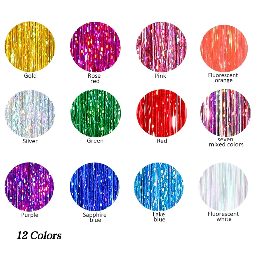 ชุดดิ้นแวววาว12สีสำหรับต่อผมยาวพร้อมเครื่องมือฟรีของขวัญสำหรับเครื่องประดับผมสาวๆ