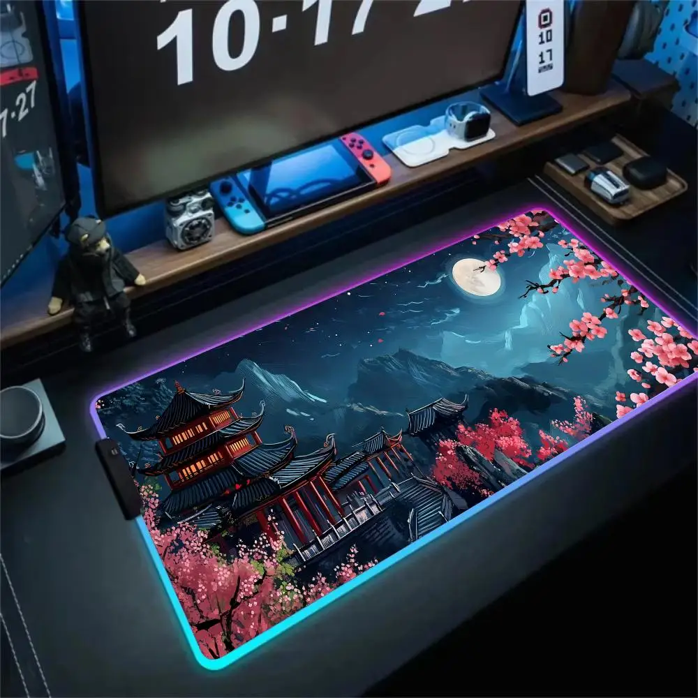 

RGB Mouse pad Romantic cherry blossom theme LED glow gaming mat rubber anti-slip Desk Mat pc accessories Gaming keypad mousepad