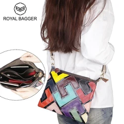 Royal Bagger Genuine Leather Crossbody Bags, Color Stitching Geometric Satchel Purses, Luxury Shoulder Bag for Women 1775