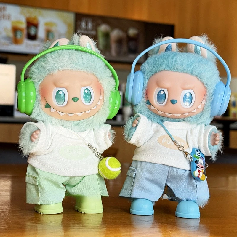 

1st-3rd Gen 15/17cm Doll Trendy Sporty Girl Labubu Outfit Casual White Tees Colorful Headphones Sporty Fashion Accessories