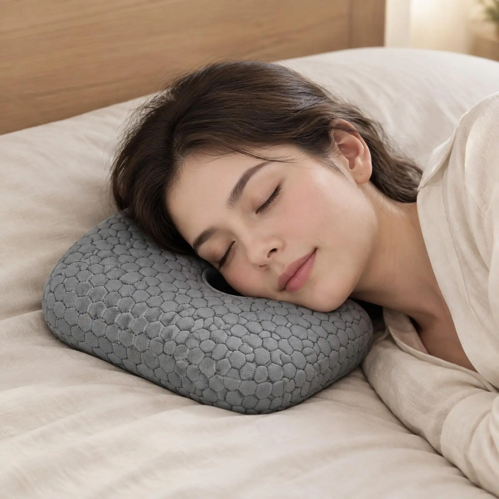 Side Sleeper Ear Hole Pillow Memory Foam Cushion for Earrings Earbuds Users with Breathable Quilted Cover for Night Rest