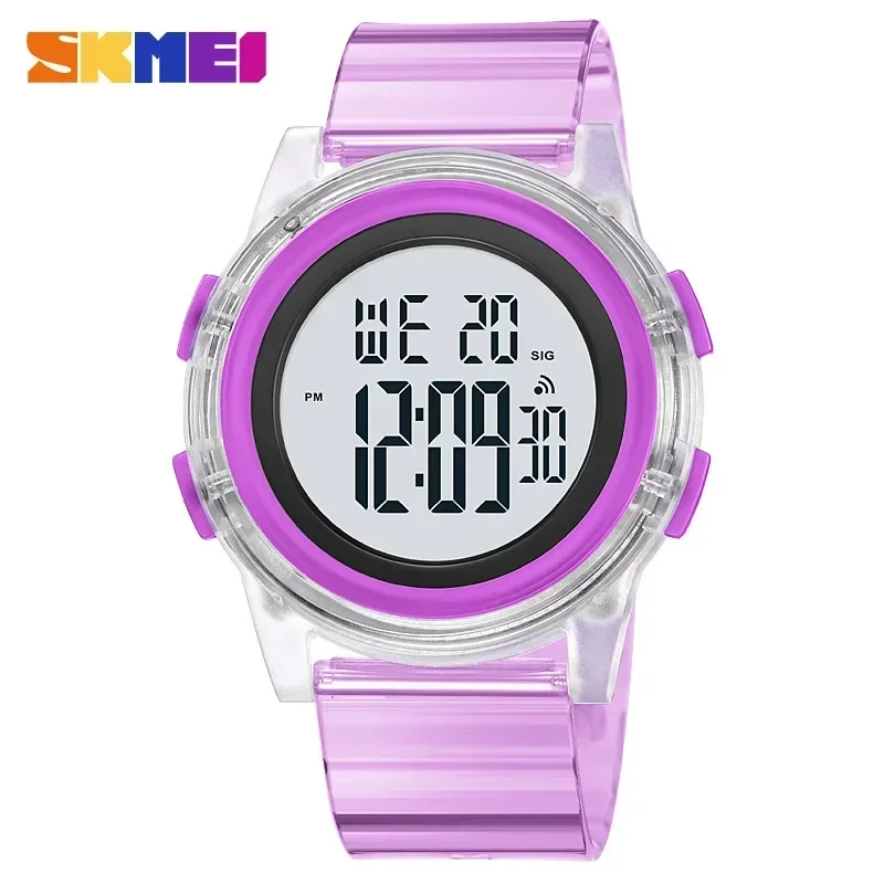 SKMEI-Relógio desportivo masculino e feminino, bracelete TPU transparente, luz traseira, relógio de pulso digital, impermeável, alarme, Chrono, 1997