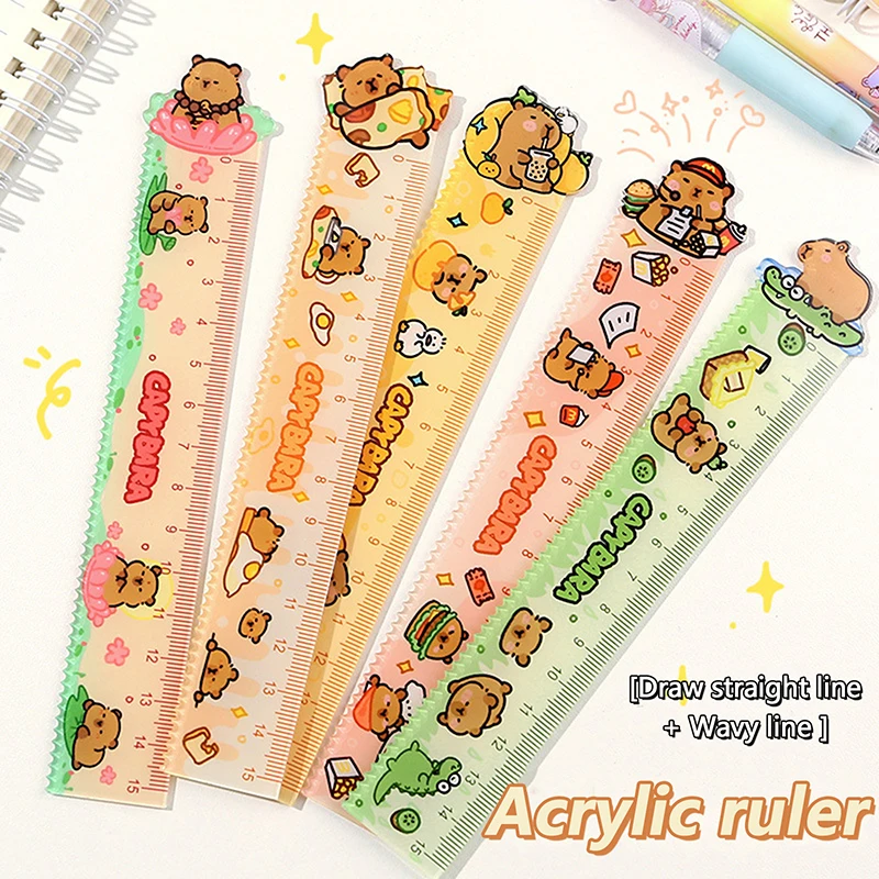 Creative 15cm Capybara Ruler School Office Supplies Wavy Lines Drawing Tools Acrylic Cute Cartoon Straight Ruler Stationery