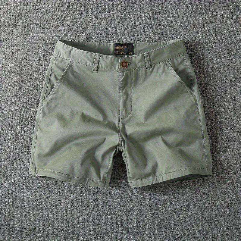 Casual Cotton Men's Short Pants Elastic Waist Pure Color Summer Fashion Brand 3/4 Length Shorts Ultra Short Pants Workwear Style