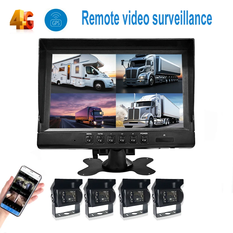 9Inch Split Screen 4CH 1080P Backup Camera 4G GPS Truck Bus Reverse Monitor with Night View