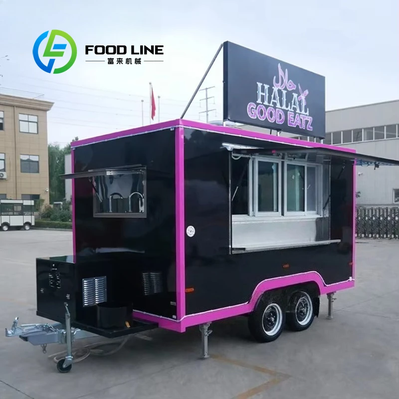 Commercial Fully Equipped Fast Food Trailer Outdoor Mobile Restaurant Square Box Truck for BBQ Crepe Pizza Burger Customized