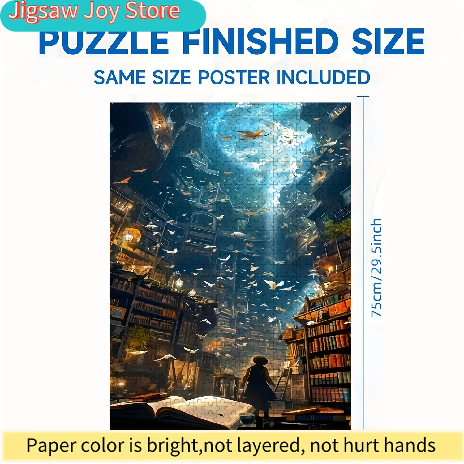 Jigsaw Puzzle for & Families - Mysterious Library Scene with Books & Figures, Perfect Fit, Wood Craft Supplies, Scratch Resis