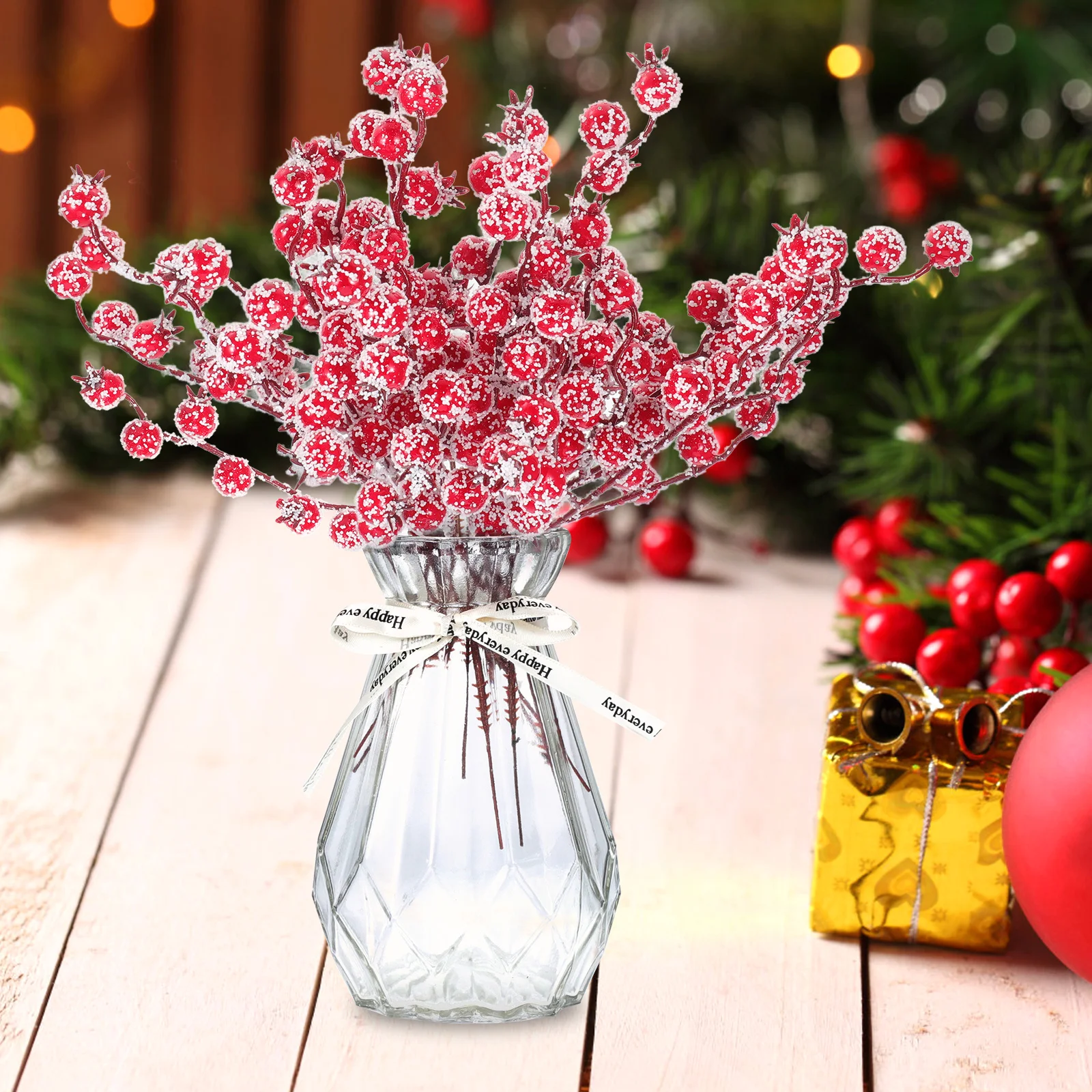 

10Pcs Artificial Red Berry Picks Lifelike Simulation Tree Branch for Home Decor Cafe Restaurant Wedding Decorations Floral