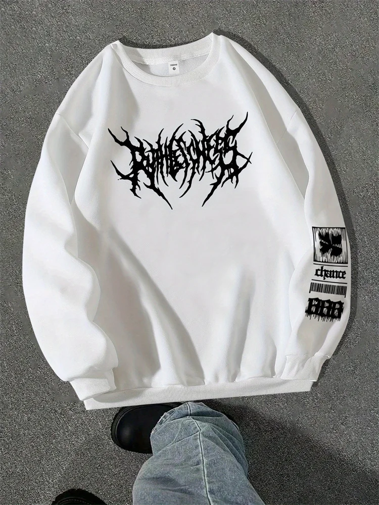 

Men's Spring and Autumn Gothic Punk Style Printed Round Neck Sweatshirt for Casual Jogging Street Loose-fitting Pullover M-5XL