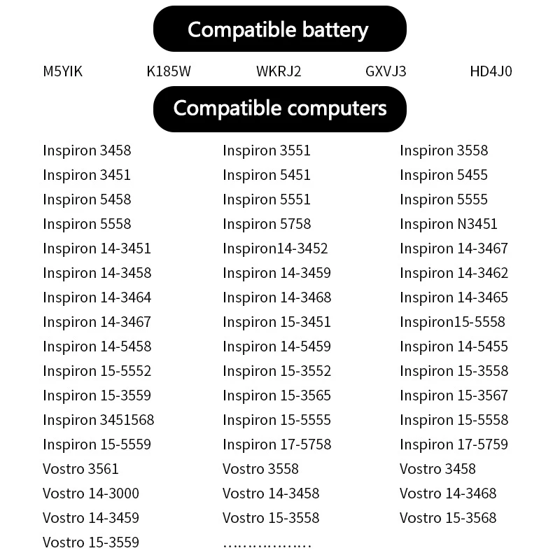 14.8V 2700mAh Laptop Battery for Dell M5Y1K 3458 3551 3558 3451 5451 5455 5458 5551 5555 5558 5758 N3451 14-3451 3561 3558 3458