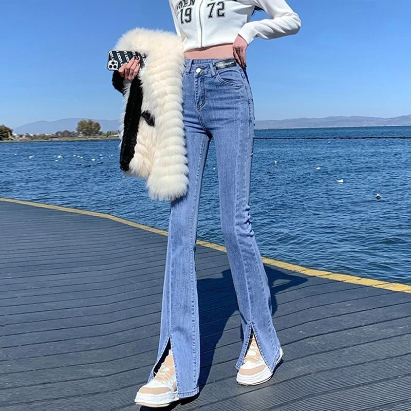 Vintage  Casual Women Flared Jeans Woman High Waist Wide Leg Pants Stretch Fashion Tight Washde Denim Trousers For Female Pants