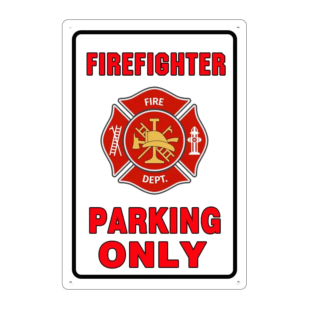 Warning Firefighter Parking Only Tin Sign and Man Cave Decor Metal Bar Wall Art Decor 8X12inch sign