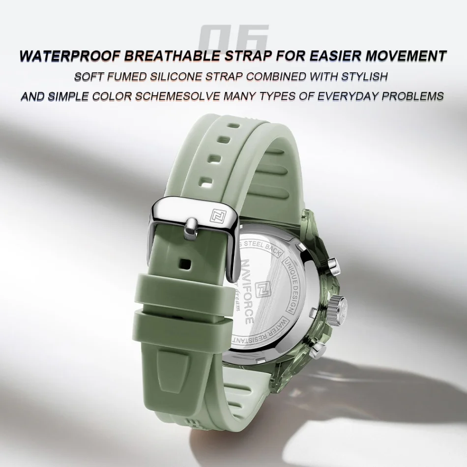 NAVIFORCE موضة الساعات الرياضية للمرأة عرض مزدوج سيدة ريترو أنثى ساعة كوارتز 50 متر مقاوم للماء الطلب الدائري صديقة هدية