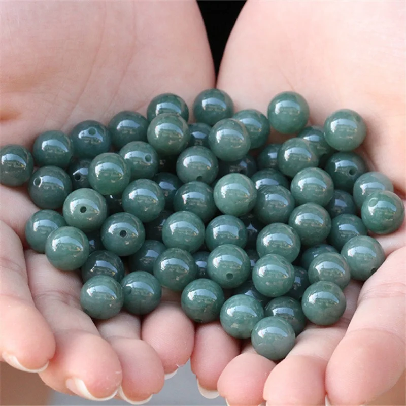 NaturalaGoods Jade BeadsdiyOrnament Material Ice-like Bracelet Necklace Oil Green Loose Jade Beads round Beads Wholesale