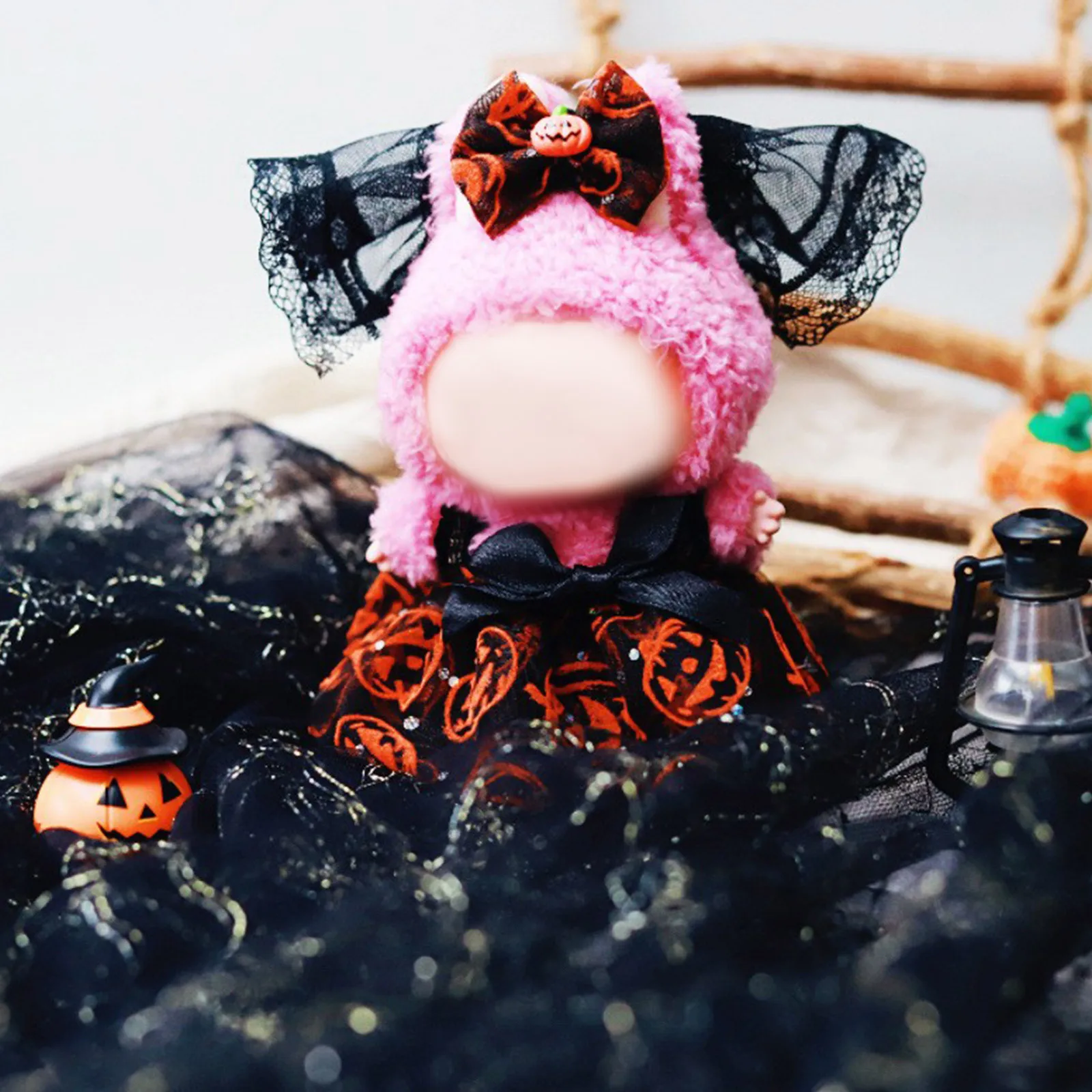 

‌Labubu Plush Halloween Outfit Black Lace Dress Pumpkin Pattern Cute Doll Costume Party Accessories Spooky Theme