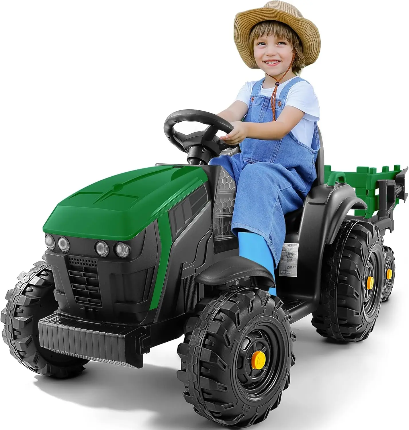 

24V 9AH Ride on Tractor with Easy Detachable Trailer, 400W Motors Electric Tractor Toy for Big Kids, All-Terrain Capability, Saf