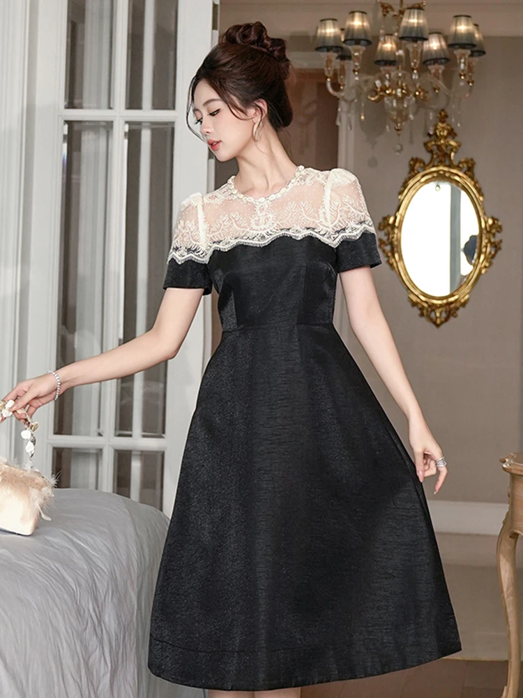 Elegant Celebrity Evening Dress Women's See Through White Lace Short Sleeve Sea Shell Neckline Pockets Swing Robe Party Vestidos