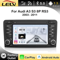 Lelv Android 12 Auto Radio dla Audi A3 8P 2003-2011 S3 RS3 Sportback Carplay Car Multimedia RDS GPS Bez 2din autoradio Navi DSP